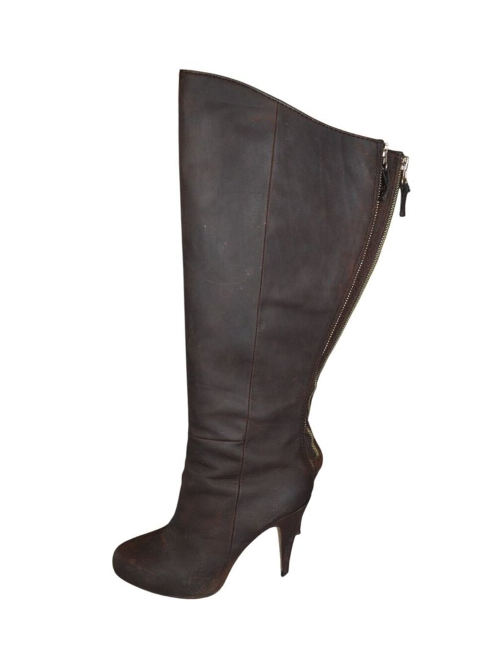 Cynthia Vincent Brown Suede Heeled Knee High Boots Womens Size 7.5 Gold Interior - Picture 3 of 11